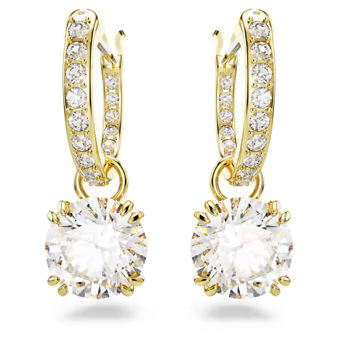 Swarovski Stilla Drop Earrings Round Cut, White, Gold-Tone Plated 5638802