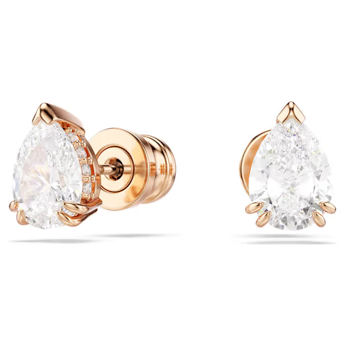 Swarovski Stilla Stud Earrings Pear Cut, White, Rose Gold-Tone Plated 5734248