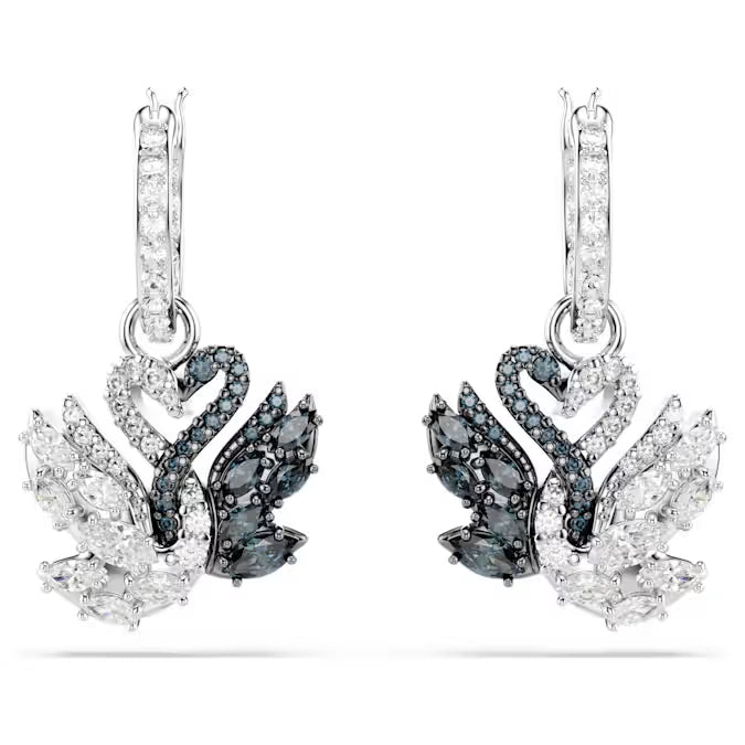 Swarovski Swan Drop Earrings Swan, Black, Mixed Metal Finish 5705728