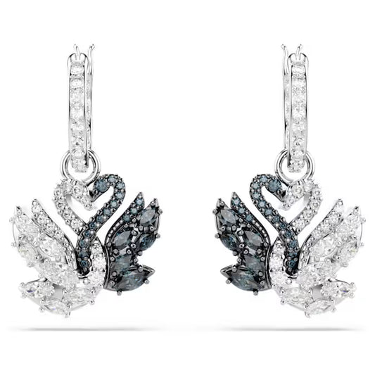Swarovski Swan Drop Earrings Swan, Black, Mixed Metal Finish 5705728