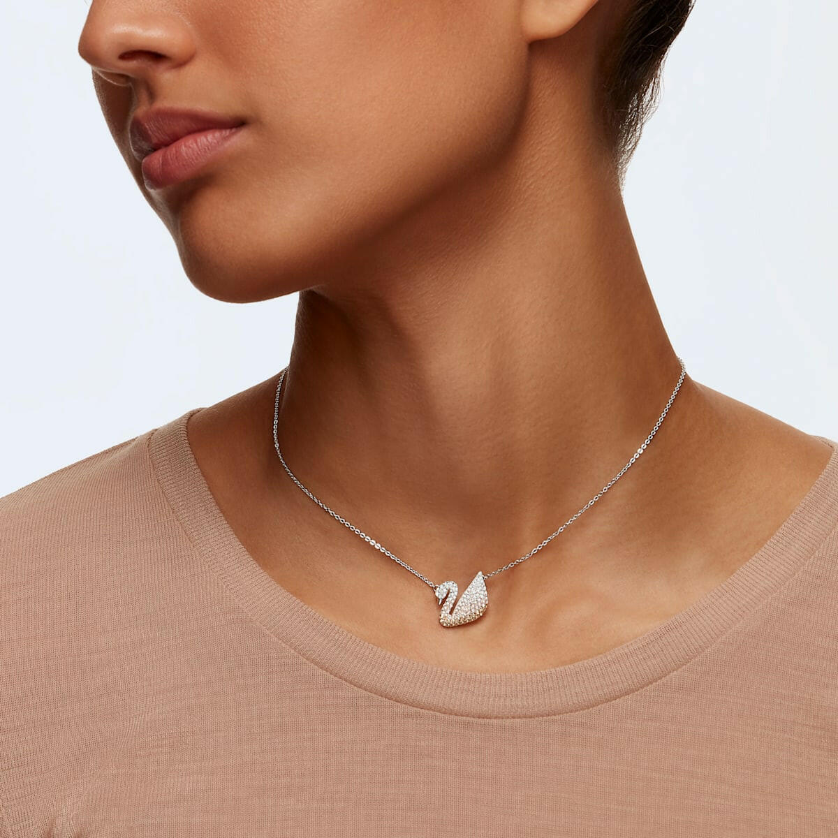 Swarovski Iconic Swan pendant, Swan, Beige, Rhodium plated 5215034