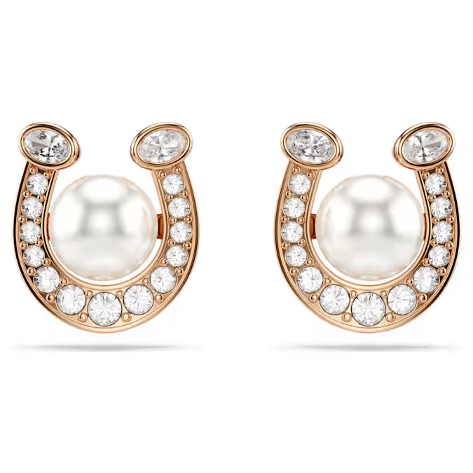 Swarovski Symbolica Stud Earrings Crystal Pearl, Pavé, Horseshoe, White, Rose Gold-Tone Plated 5736980