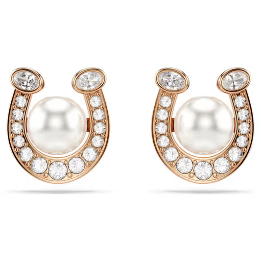 Swarovski Symbolica Stud Earrings Crystal Pearl, Pavé, Horseshoe, White, Rose Gold-Tone Plated 5736980