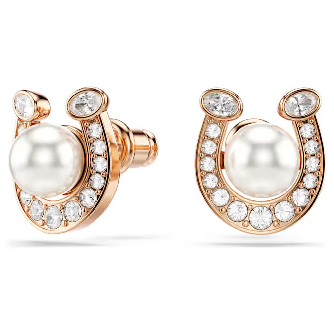 Swarovski Symbolica Stud Earrings Crystal Pearl, Pavé, Horseshoe, White, Rose Gold-Tone Plated 5736980