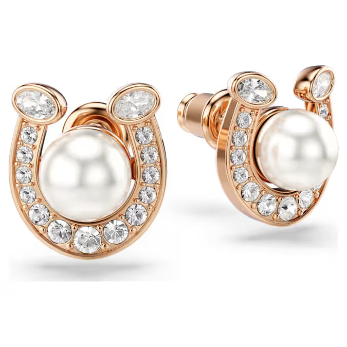 Swarovski Symbolica Stud Earrings Crystal Pearl, Pavé, Horseshoe, White, Rose Gold-Tone Plated 5736980
