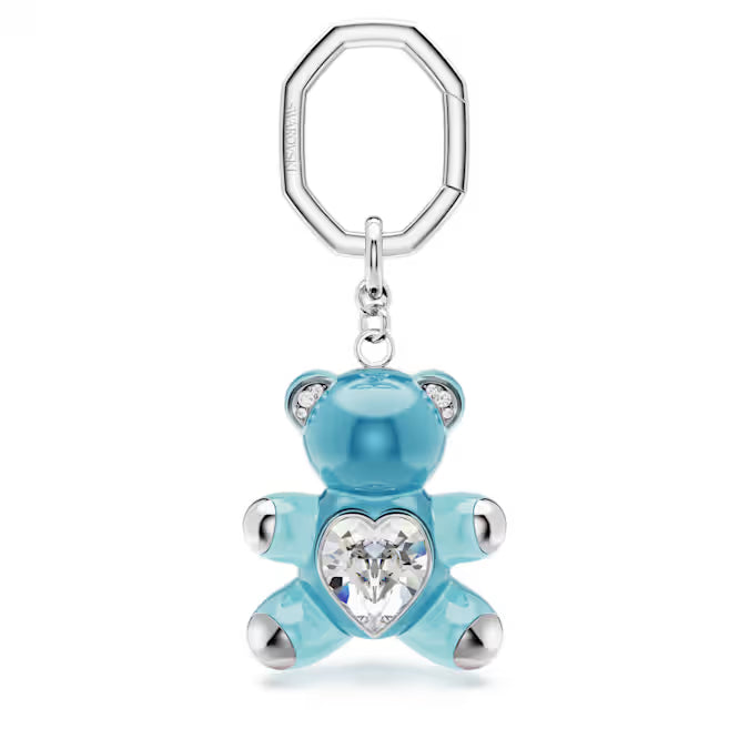 Swarovski Teddy Key Ring Bear, Blue, Rhodium Plated 5733826