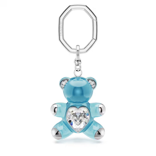 Swarovski Teddy Key Ring Bear, Blue, Rhodium Plated 5733826