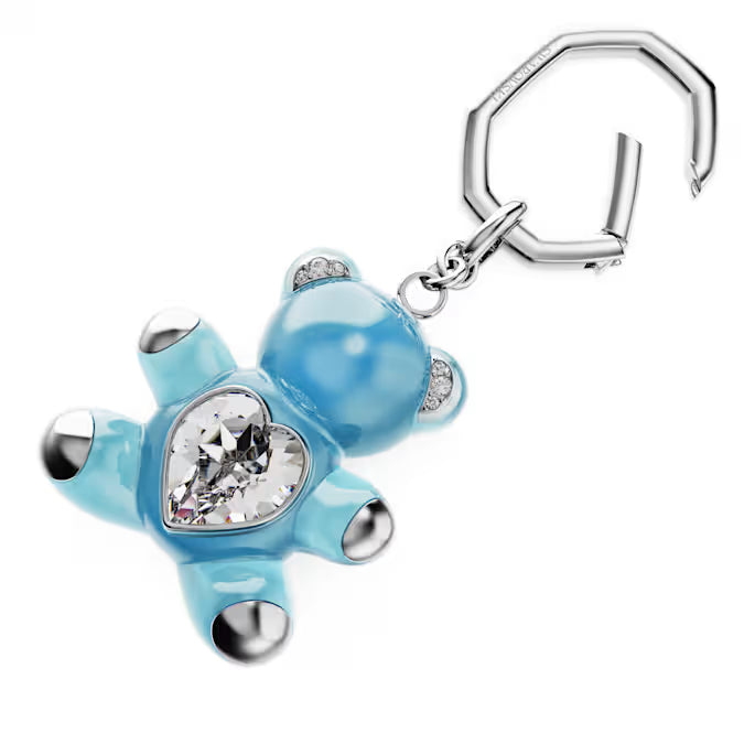 Swarovski Teddy Key Ring Bear, Blue, Rhodium Plated 5733826