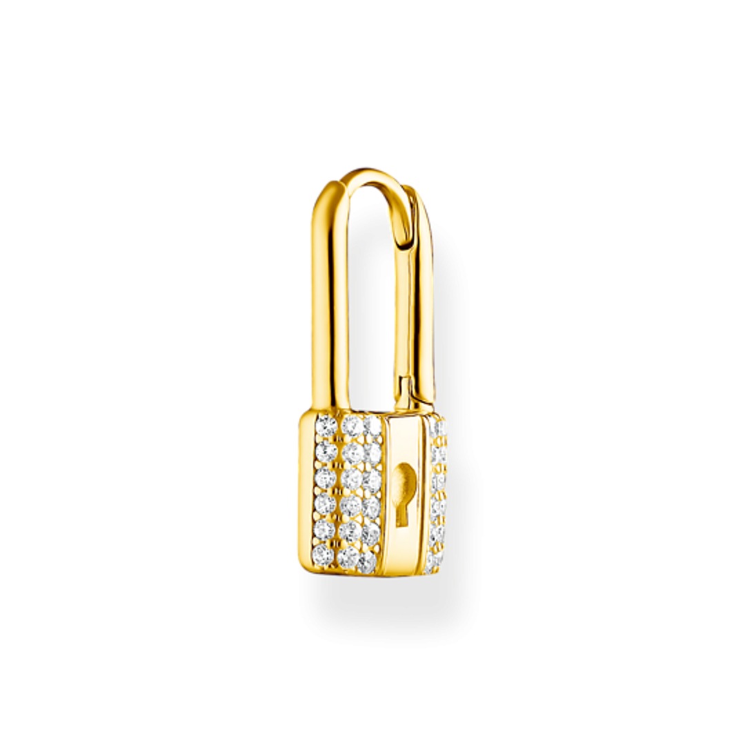Thomas Sabo Sterling Silver Gold Plated Single Love Lock Hoop Earring With White Zirconia Stones CR680-414-14