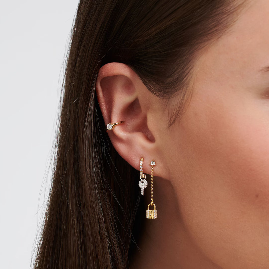 Thomas Sabo Sterling Silver Gold Plated Single Love Lock Drop Earring With White Zirconia Stones H2213-414-14