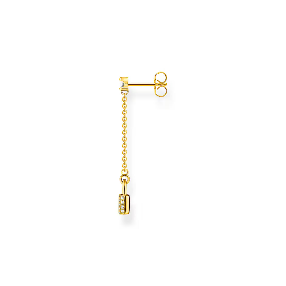 Thomas Sabo Sterling Silver Gold Plated Single Love Lock Drop Earring With White Zirconia Stones H2213-414-14