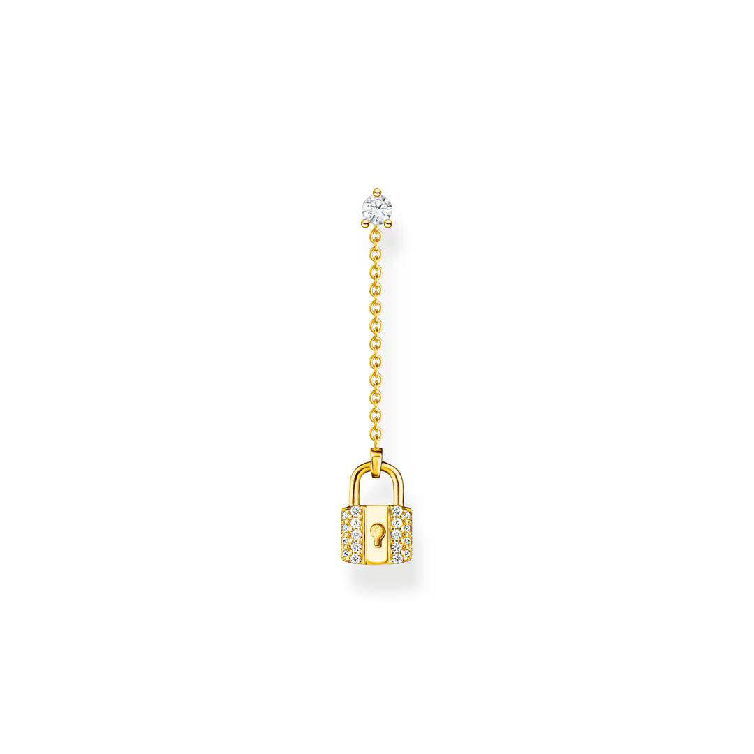 Thomas Sabo Sterling Silver Gold Plated Single Love Lock Drop Earring With White Zirconia Stones H2213-414-14