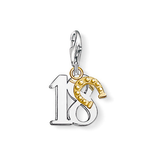 Thomas Sabo Silver Lucky Number 18 Charm with 18k Gold Plated Horseshoe 0938-413-12