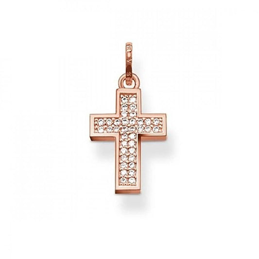 Thomas Sabo Glam And Soul Sterling Silver Cubic Zirconia Rose Gold Plated Cross Pendant PE638-416-14