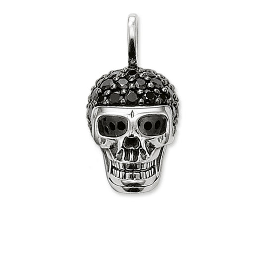 Thomas Sabo Silver Rebel at Heart Skull Pendant with Black Zirconia Pave PE480-051-11