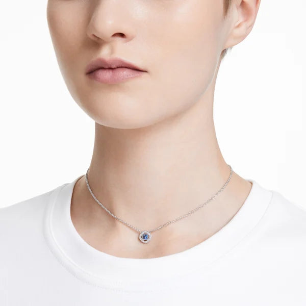 Swarovski Una Angelic necklace Square cut, Blue, Rhodium plated 5662142