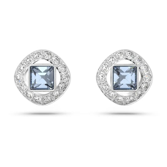 Swarovski Una Angelic stud earrings Square cut, Blue, Rhodium plated 5662143