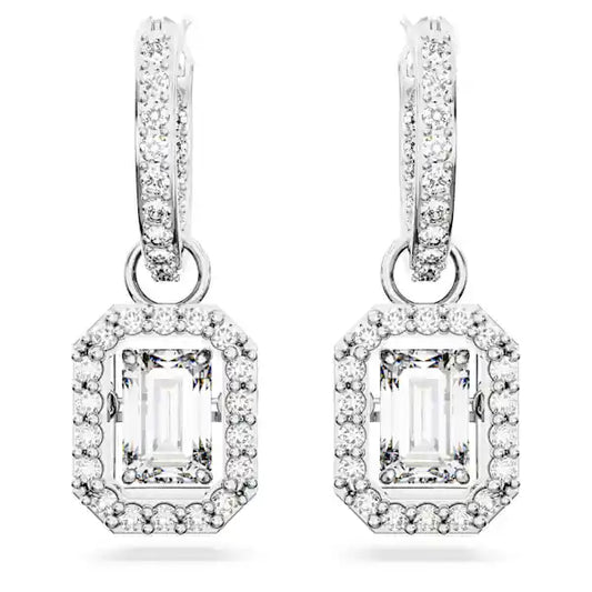 Swarovski Una drop earrings Octagon cut, White, Rhodium plated 5638495