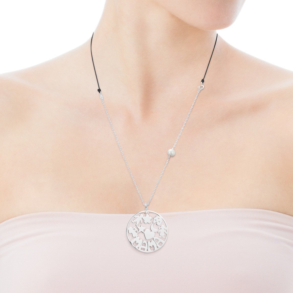 Tous Mama Necklace in Silver and black cord 914154550