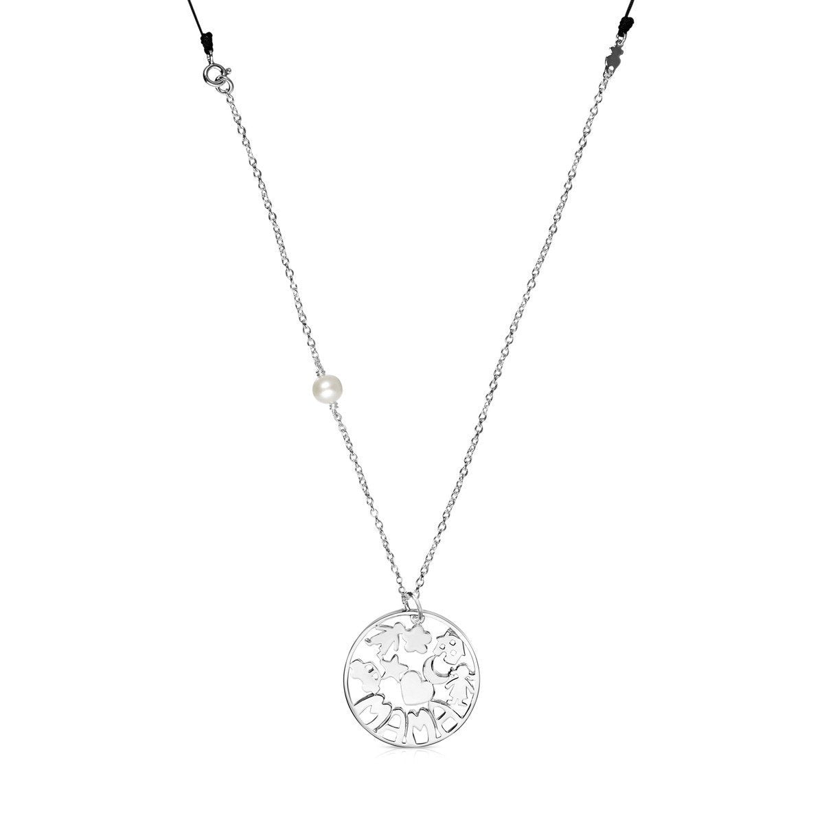 Tous Mama Necklace in Silver and black cord 914154550