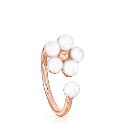 Tous Rose Gold Vermeil Real Sisy Ring with Pearls 812455510