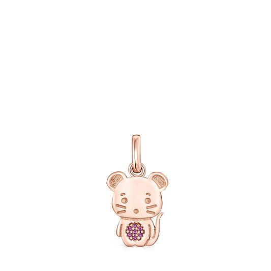 Tous Chinese Horoscope Rat Pendant in Rose Gold Vermeil with Ruby 918434600