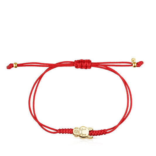 Tous Chinese Horoscope Rabbit Bracelet in Gold and Red Cord 918431050