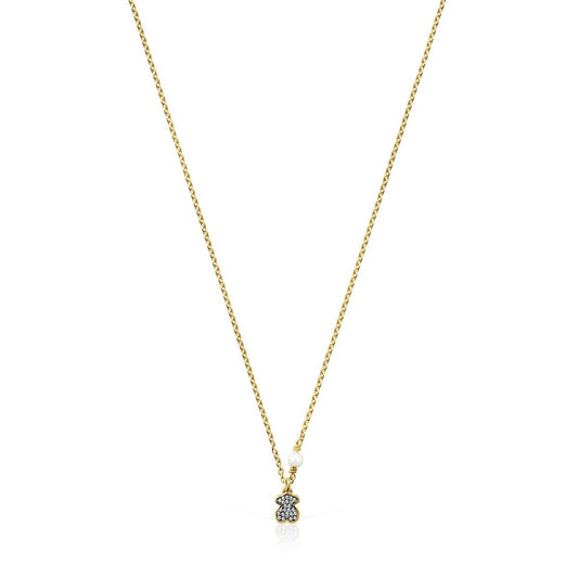 Tous Nocturne bear Necklace in Gold Vermeil with Diamonds and Pearl 918442590