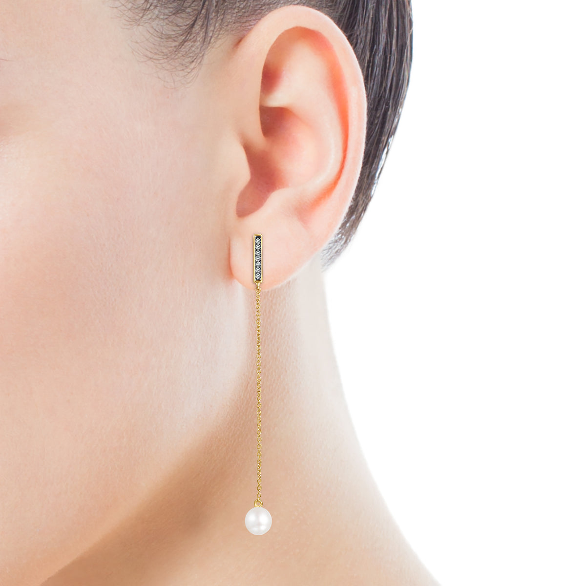 Tous Long Nocturne bar Earrings in Gold Vermeil with Diamonds and Pearl 918443730