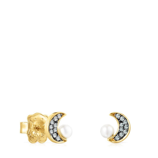 Tous Nocturne half-moon Earrings in Gold Vermeil with Diamonds and Pearl 918443800