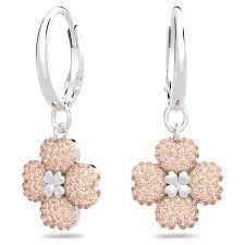 Latisha hoop earrings Flower, Pink, Rhodium plated 5636485