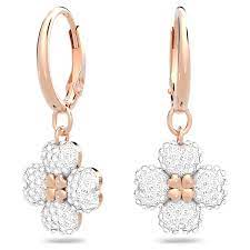 Latisha hoop earrings Flower, White, Rose gold-tone plated 5636517