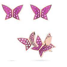 Lilia stud earrings Set (3), Butterfly, Pink, Rose gold-tone plated 5636428