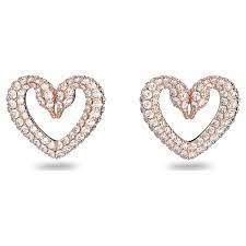 Una stud earrings Heart, Small, White, Rhodium plated 5625535 5628659