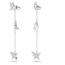 Lilia drop earrings Butterfly, Long, White, Rhodium plated 5636423 5636426