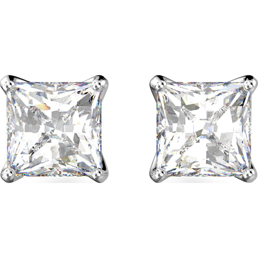Swarovski Attract stud earrings, Square cut crystal, White, Rhodium plated 5430365