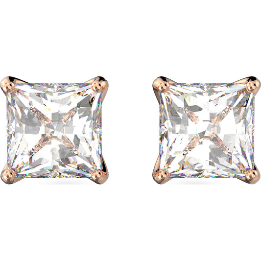 Swarovski Attract stud earrings, Square cut crystal, White, Rose-gold tone plated 5431895