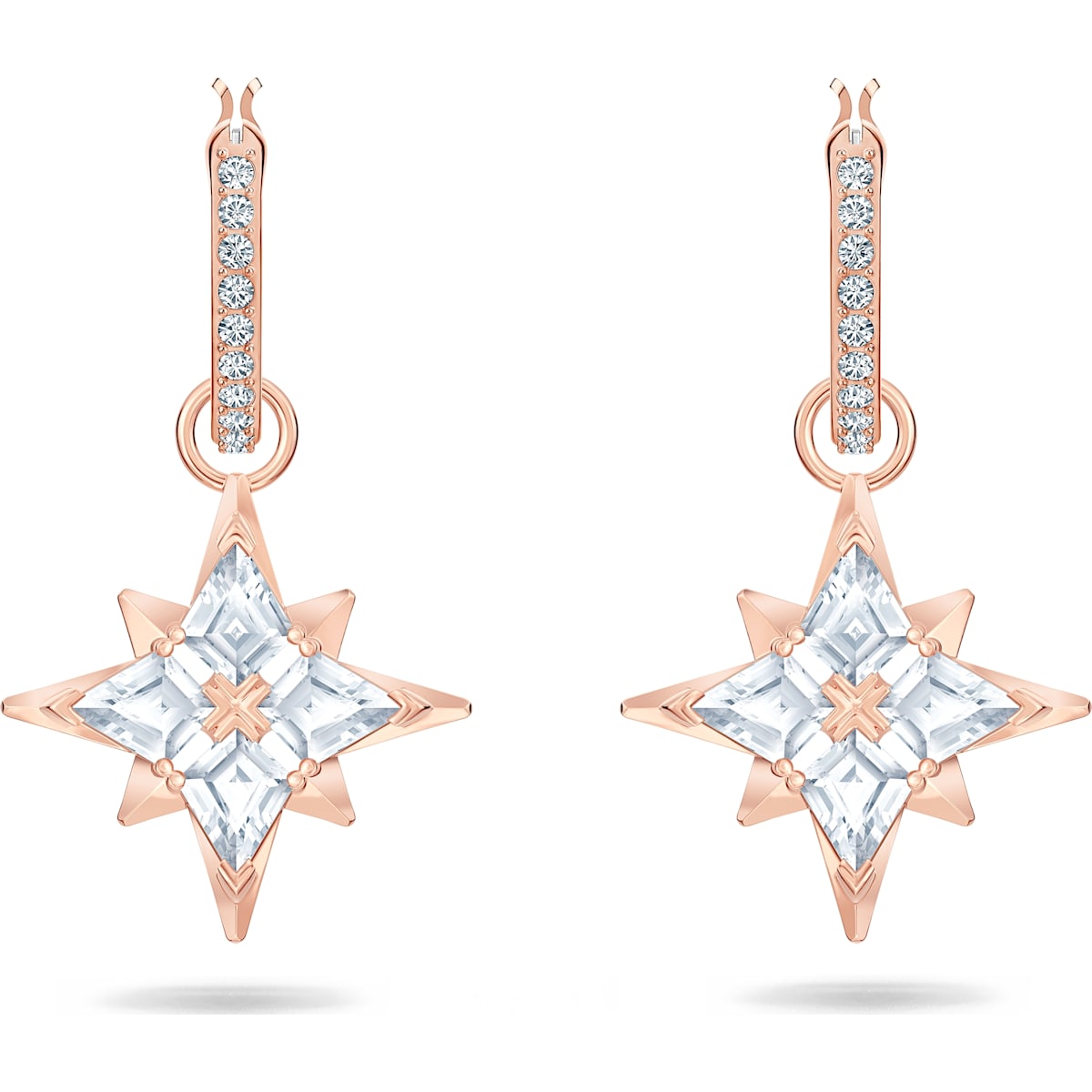 Swarovski Symbolic hoop earrings, Star, White, Rose gold-tone plated 5494337