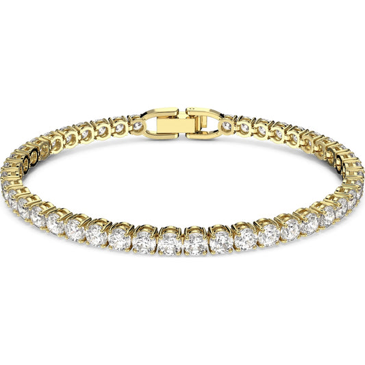 Swarovski Tennis Deluxe bracelet, Round, White, Gold-tone plated 5511544