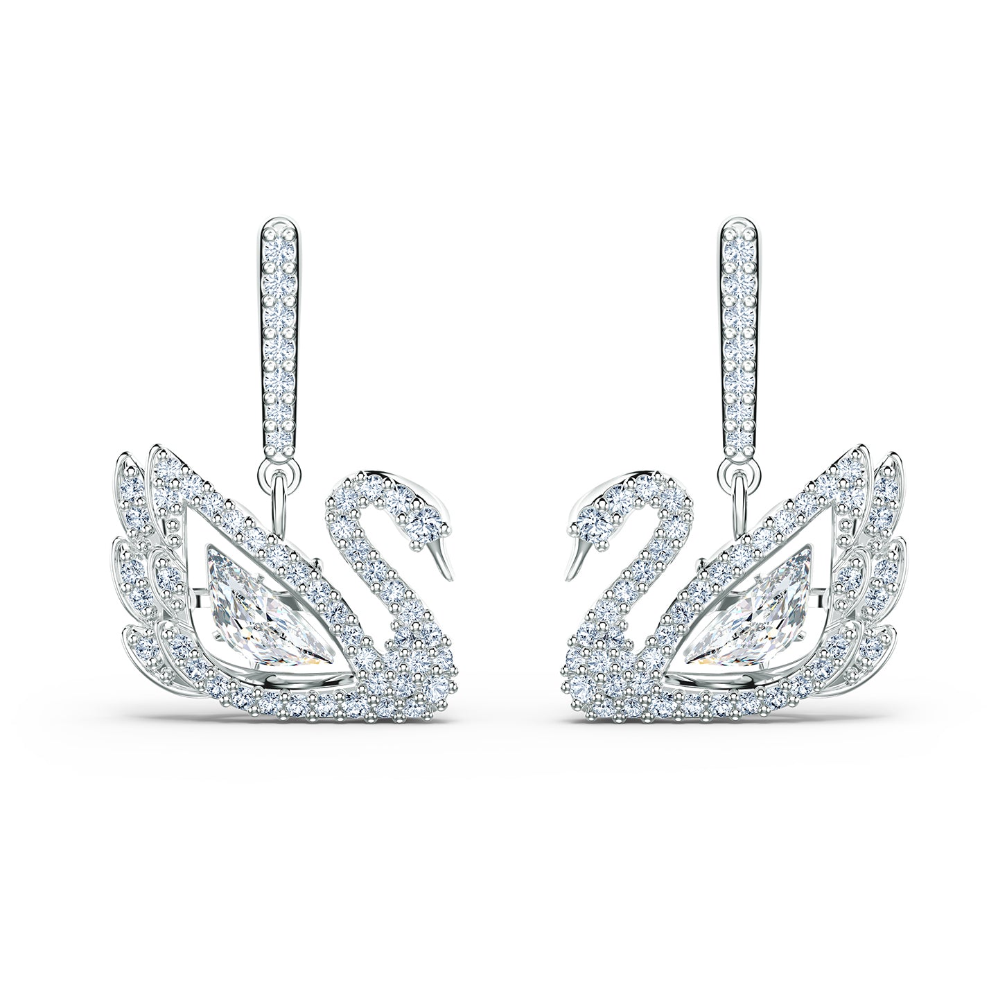 Swarovski Dancing Swan Pierced Earrings, White, Rhodium plated 5514420