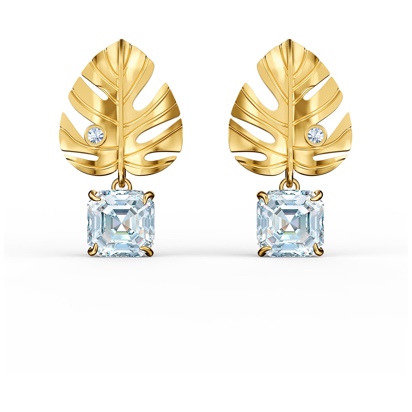 Swarovski Tropical Leaf Pierced Earrings, White, Gold-tone plated 5519253