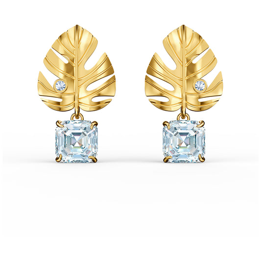 Swarovski Tropical Leaf Pierced Earrings, White, Gold-tone plated 5519253