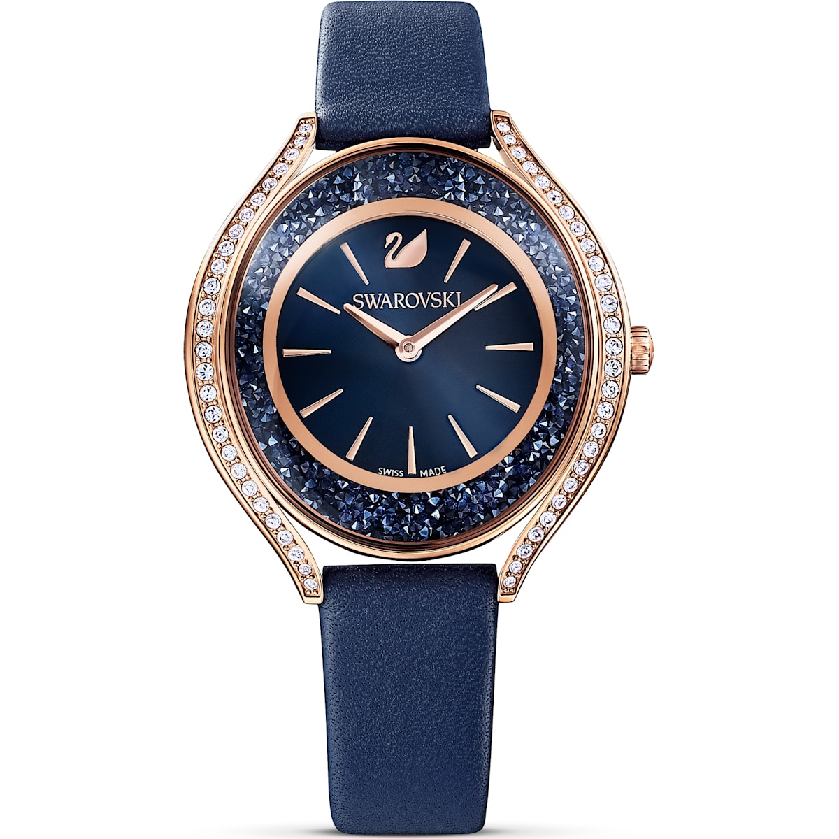 Swarovski Crystalline Aura watch, Leather strap, Blue, Rose-gold tone PVD 5519447