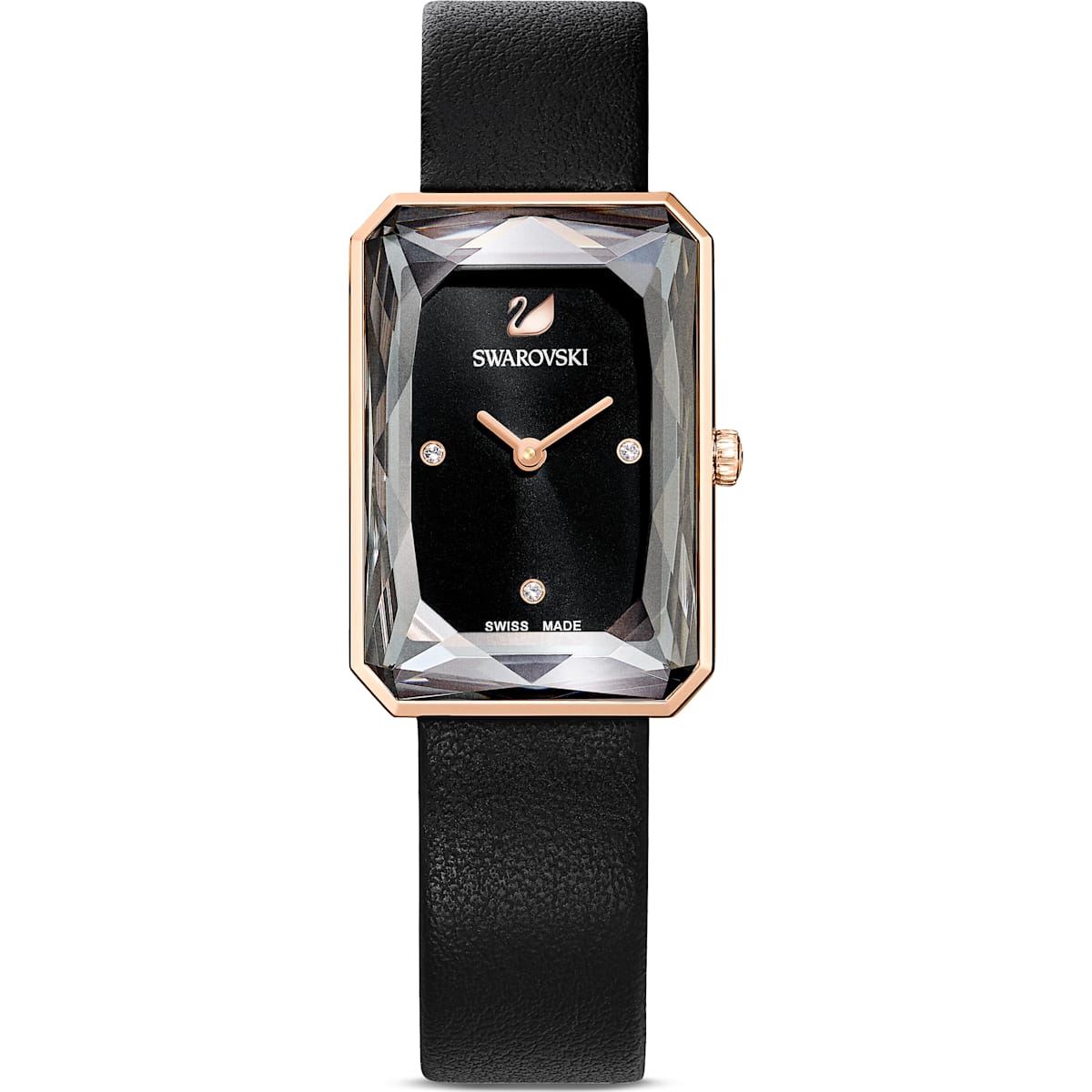 Swarovski Uptown watch, Leather strap, Black, Rose-gold tone PVD 5547710