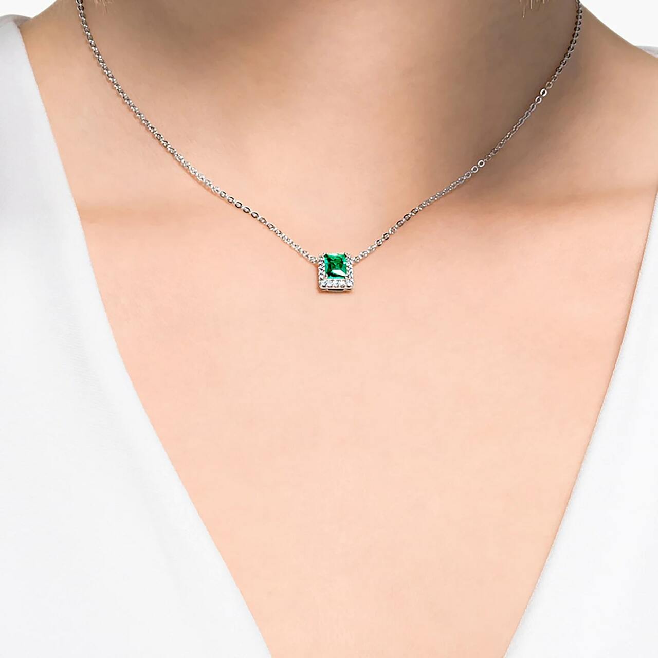 Swarovski Crystal Angelic Rectangular Necklace, Green, Rhodium Plated 5559380
