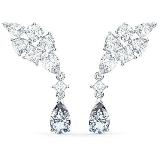 Swarovski Tennis Deluxe Cluster Mixed Pierced Earrings, White, Rhodium plated 5562086