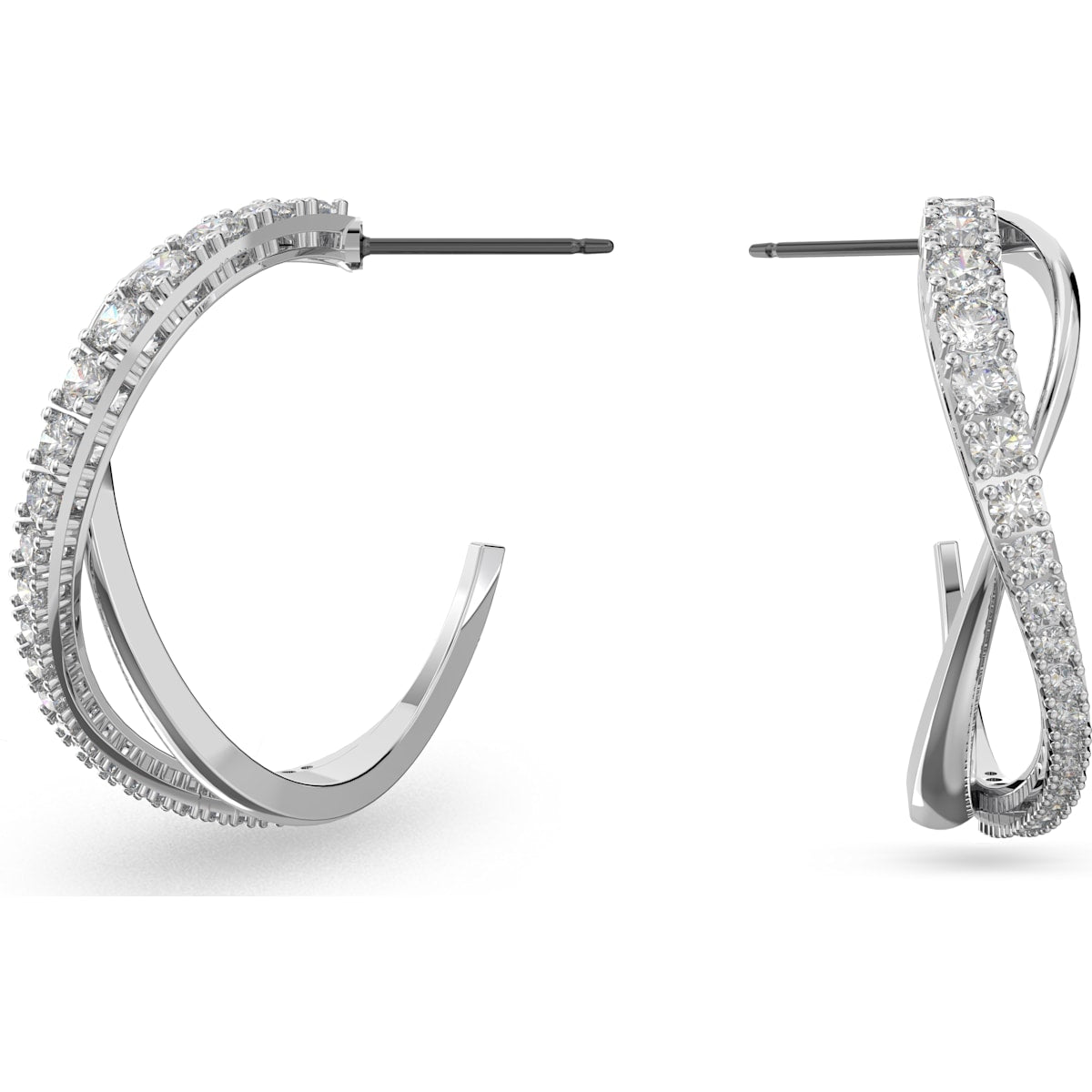 Swarovski Twist hoop earrings, White, Rhodium plated 5563908