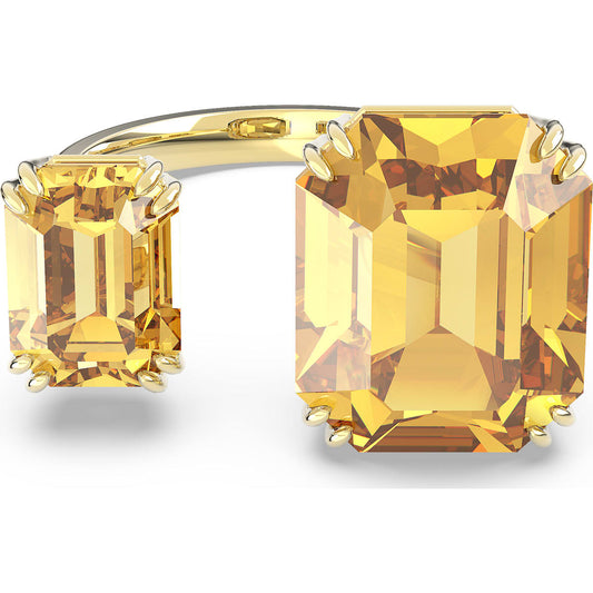 Swarovski Millenia open ring, Square cut crystals, Yellow, Gold-tone plated 5600916