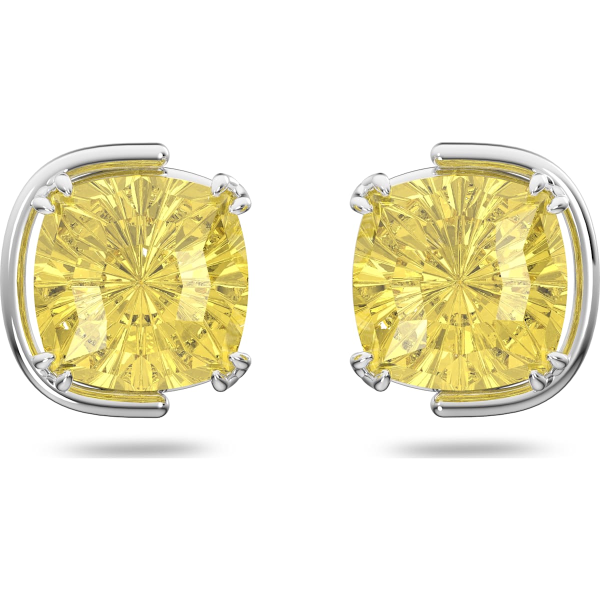 Swarovski Harmonia stud earrings, Cushion cut crystals, Yellow, Rhodium plated 5616511