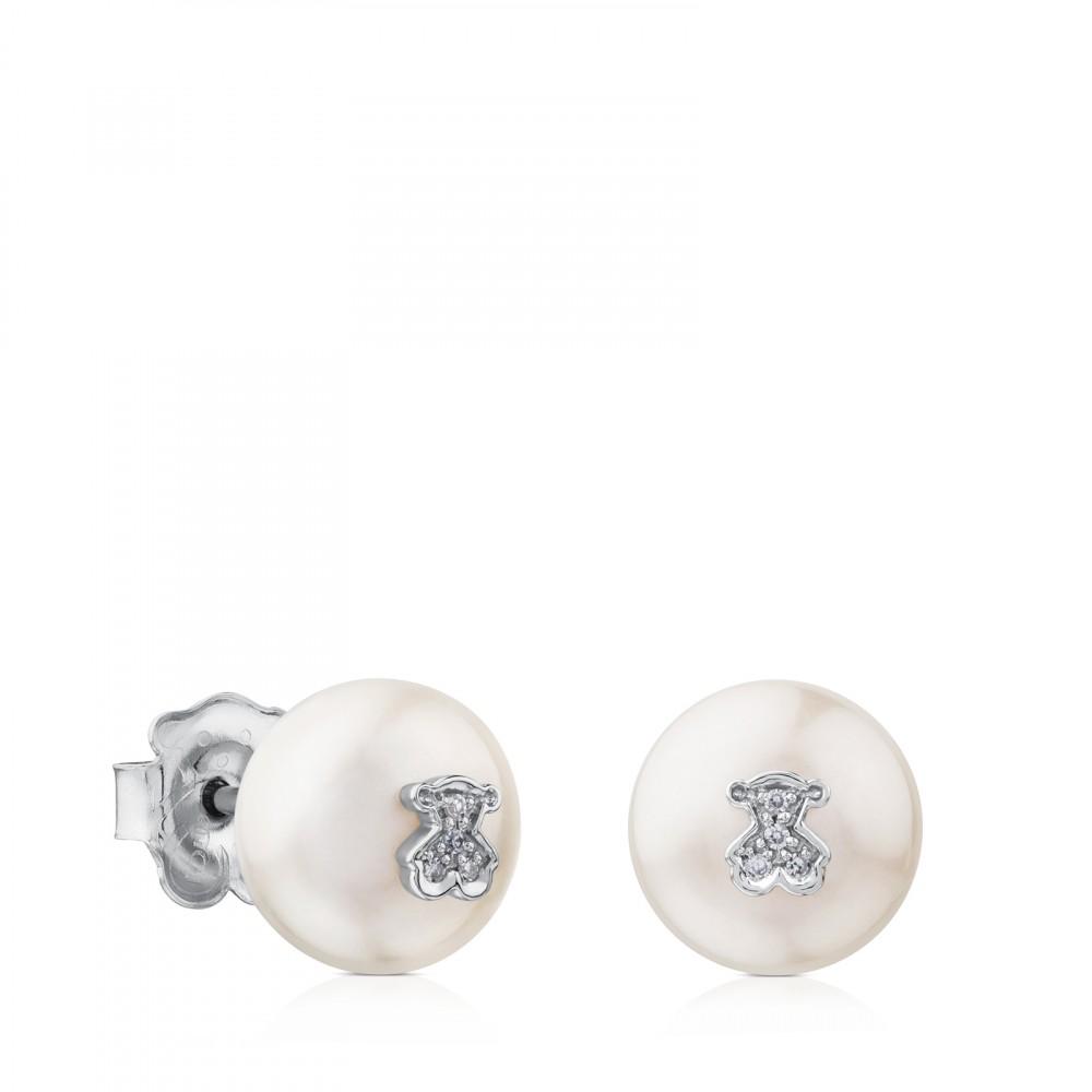 Tous White Gold Puppies Earrings with Diamonds 615263020